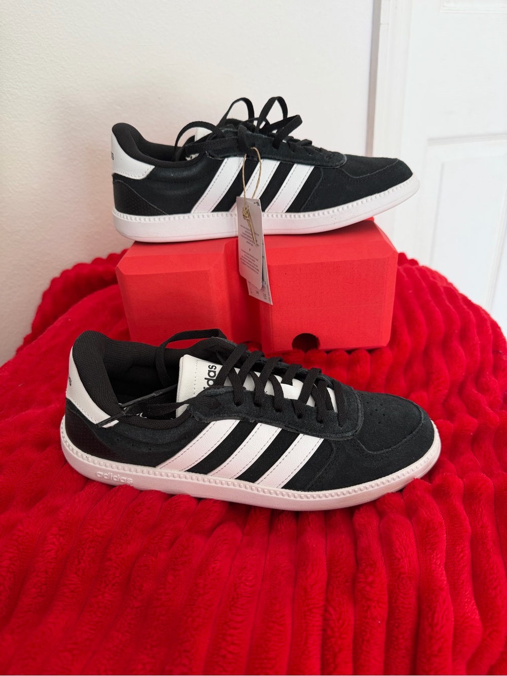adidas Kids Black and White Striped Low-Top Sneakers